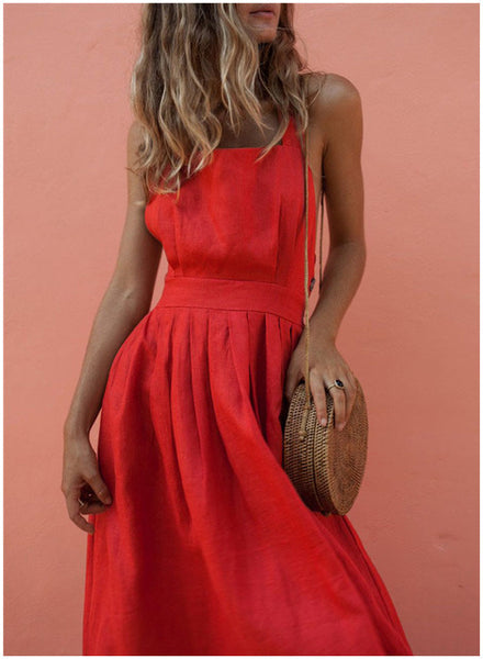 CROPKOP 2019 Summer Women Dresses Sexy Backless Sleeveless Long Red Dresses Fashion Slim Evening Party Beach Sundress Vestidos