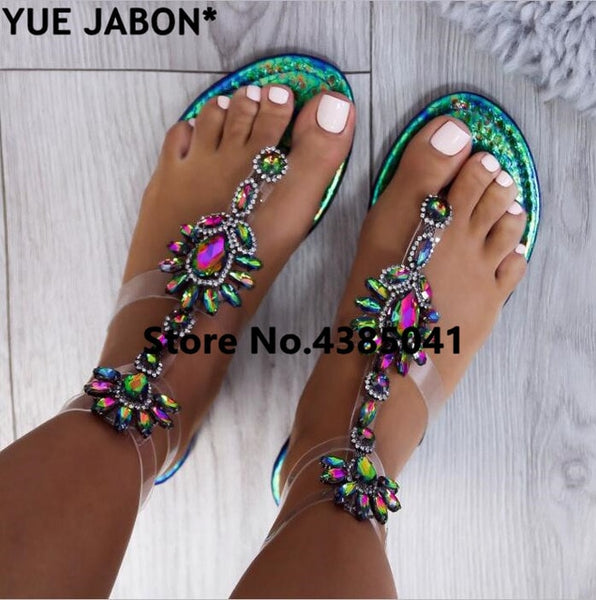 2019 shoes woman sandals women Rhinestones Chains Flat Sandals Thong Crystal Flip Flops sandals gladiator sandals 43 free ship