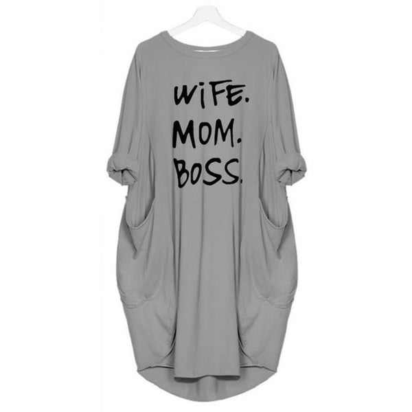 Mom Wife Boss 2019 Summer Dress Casual Women Fashion Vest Dresses Long Sleeve Sundress Slim Sexy Dress
