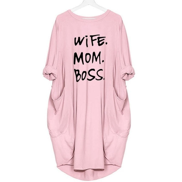 Mom Wife Boss 2019 Summer Dress Casual Women Fashion Vest Dresses Long Sleeve Sundress Slim Sexy Dress