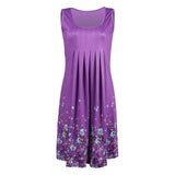 Womens Floral Sundress Knee Length Summer Loose Sleeveless Dresses Floral Print Fashion Beach Dress Summer Womens New PLUS SIZE