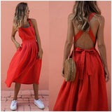 CROPKOP 2019 Summer Women Dresses Sexy Backless Sleeveless Long Red Dresses Fashion Slim Evening Party Beach Sundress Vestidos