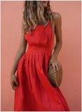 CROPKOP 2019 Summer Women Dresses Sexy Backless Sleeveless Long Red Dresses Fashion Slim Evening Party Beach Sundress Vestidos