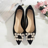 Shoes Woman 3.5cm High Heels Shoes Women Buckle Rhinestone Flock Point Toe Party Small Heels Sandals Office Lady Dress Pump Shoe