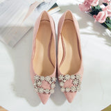 Shoes Woman 3.5cm High Heels Shoes Women Buckle Rhinestone Flock Point Toe Party Small Heels Sandals Office Lady Dress Pump Shoe