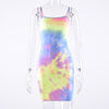 Hugcitar tie dye print colorful spaghetti straps sexy bodycon mini dress 2019 summer women fashion club party streetwear