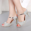 LAKESHI Metal Square Heel Women Sandals Women Heel Shoes Gold Sliver Peep Toe Party Ladies Sandals 2019 Summer Sandals Woman