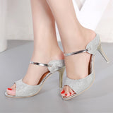 LAKESHI Metal Square Heel Women Sandals Women Heel Shoes Gold Sliver Peep Toe Party Ladies Sandals 2019 Summer Sandals Woman