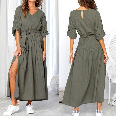 Plus Size Chiffon Dresses Women New Fashion Chiffon Overlay Three Quarter Sleeve Stitching Irregular Hem Lace Dress