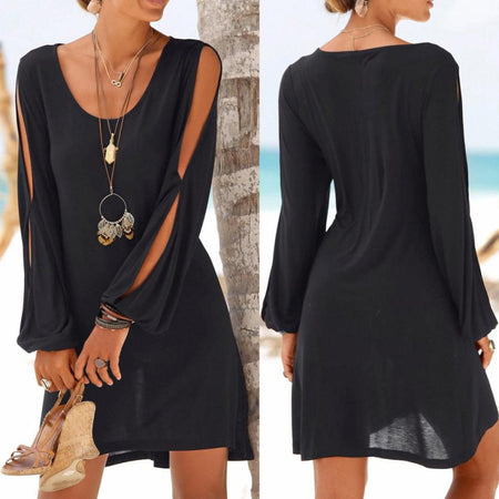 Plus Size Chiffon Dresses Women New Fashion Chiffon Overlay Three Quarter Sleeve Stitching Irregular Hem Lace Dress