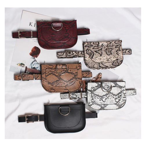 Women Waist Pack Serpentine Fanny Pack Pu Leahter Waist Bag Famal Fashion Snake Skin Waist Belt High quality Female Purse B31