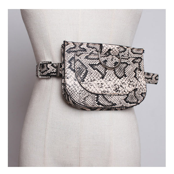 Women Waist Pack Serpentine Fanny Pack Pu Leahter Waist Bag Famal Fashion Snake Skin Waist Belt High quality Female Purse B31