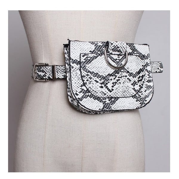 Women Waist Pack Serpentine Fanny Pack Pu Leahter Waist Bag Famal Fashion Snake Skin Waist Belt High quality Female Purse B31