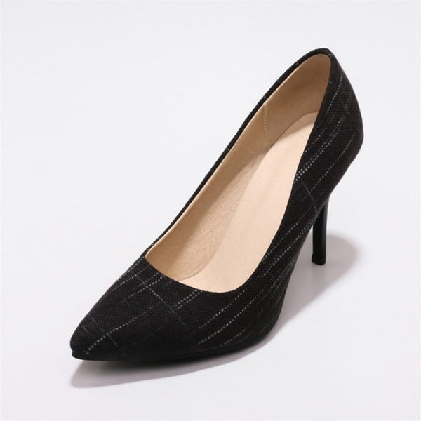 Big Size Women's Shoe 9cm MOC 2 High Heels Pumps Party Shoes For Women Canvas Wedding Shoes chaussure femme