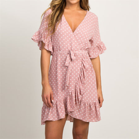 Plus Size Chiffon Dresses Women New Fashion Chiffon Overlay Three Quarter Sleeve Stitching Irregular Hem Lace Dress
