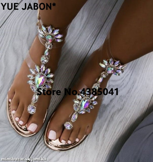 2019 shoes woman sandals women Rhinestones Chains Flat Sandals Thong Crystal Flip Flops sandals gladiator sandals 43 free ship