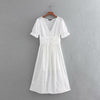 Women White Dress Cotton Hollow Out Embroidery 2019 Summer New Fashion Slim Lady's Mid-Calf Sheath Dresses Feminino Vestidos