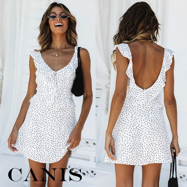 2019 Fashion Lovely Women Sleeveless Wrap Boho Polka Dot Loose Causal Butterfly Sleeve Mini Dress Summer Sundress Holiday