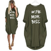 Mom Wife Boss 2019 Summer Dress Casual Women Fashion Vest Dresses Long Sleeve Sundress Slim Sexy Dress