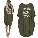 Mom Wife Boss 2019 Summer Dress Casual Women Fashion Vest Dresses Long Sleeve Sundress Slim Sexy Dress