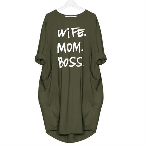 Mom Wife Boss 2019 Summer Dress Casual Women Fashion Vest Dresses Long Sleeve Sundress Slim Sexy Dress